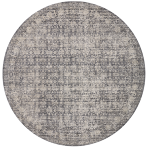 Full view of Homvirex Alie Charcoal Dove round rug