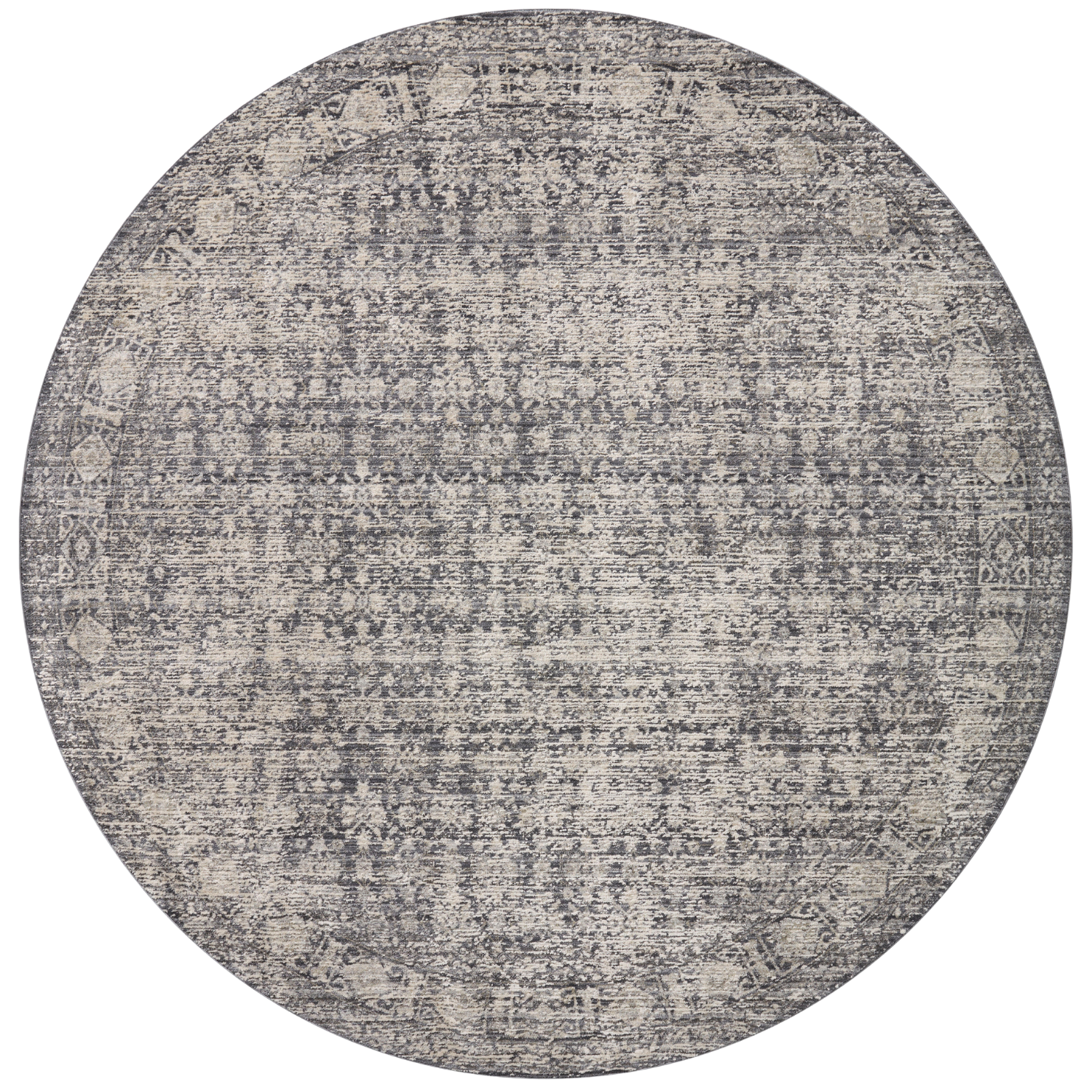 Full view of Homvirex Alie Charcoal Dove round rug