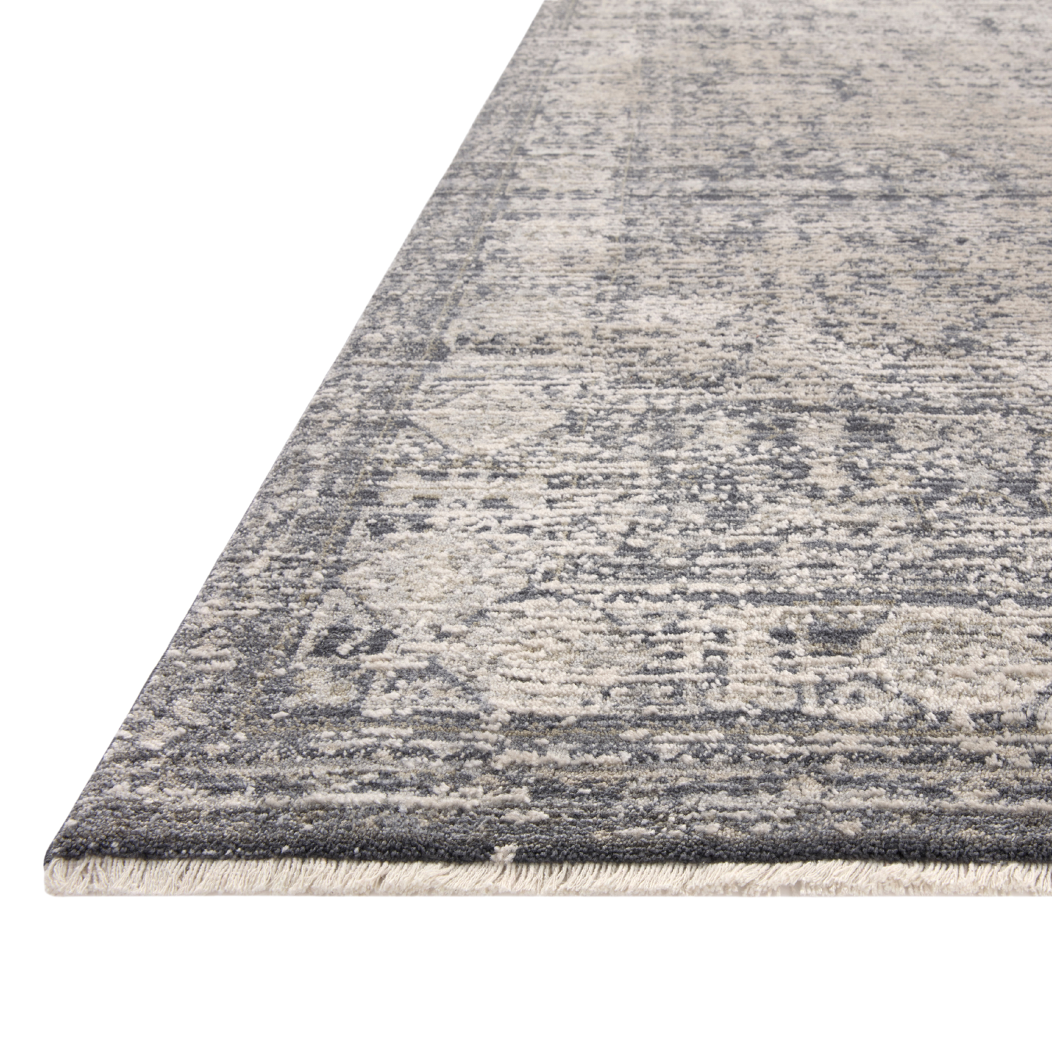 Angled full view of Homvirex Alie Charcoal Dove area rug